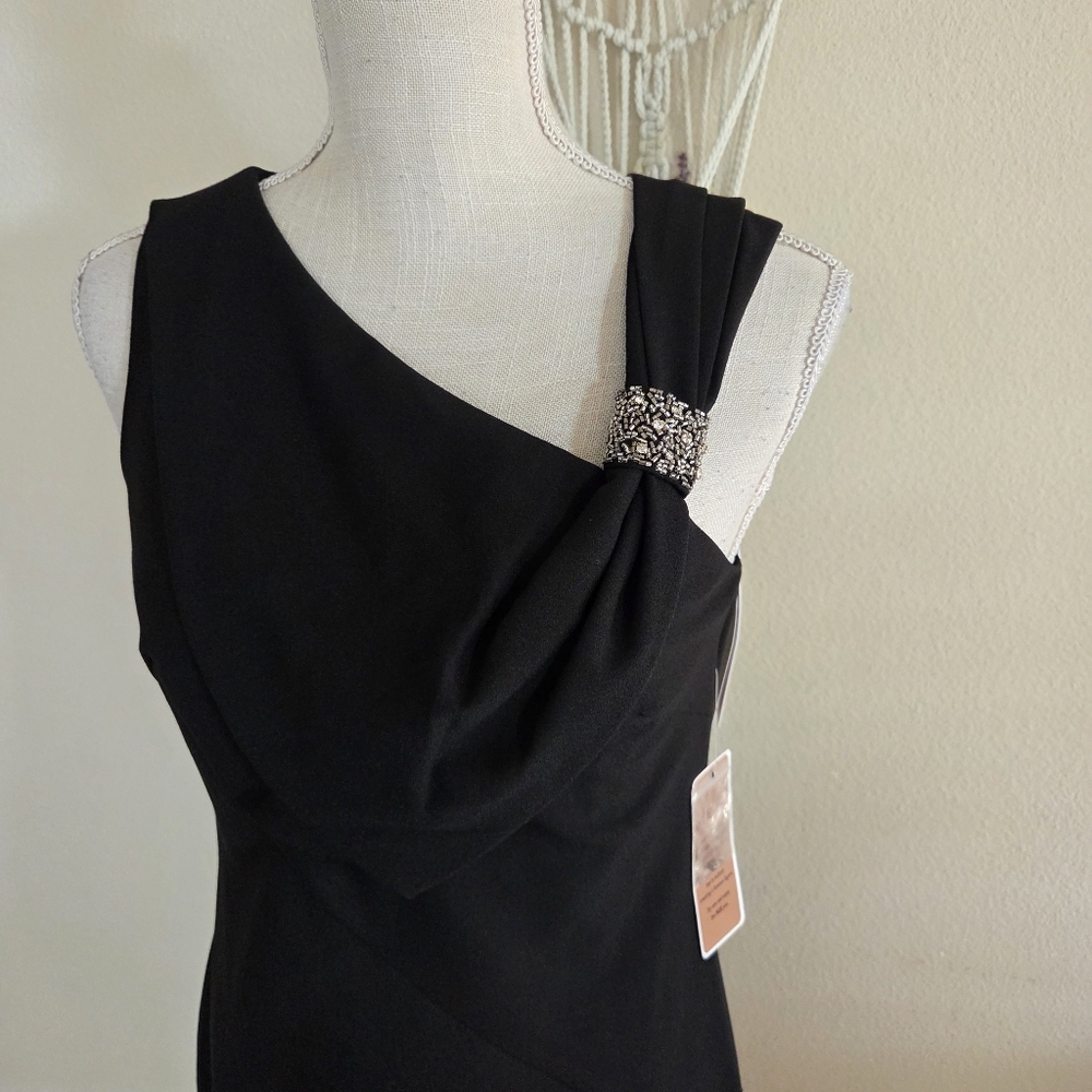 Nue By Shani Black Asymmetrical Sheath Mini Dress Size 6 NWT $290 Embelished - Picture 3 of 13